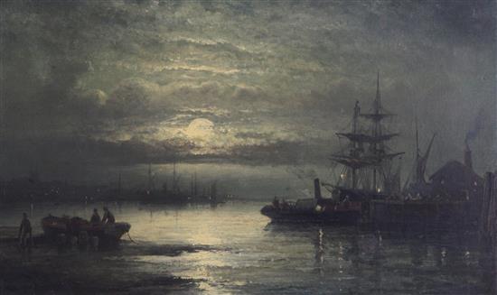 Attributed to William Thornley (1857-1935) Moonrise - Mouth of the Medway 10 x 16in.